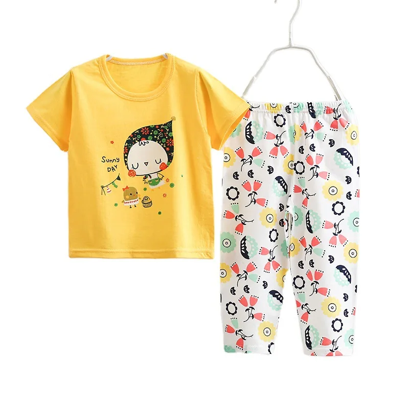 new design baby pajamas short sleeve shirt long pants boys clothing sets cotton cartoon print pajama for kids boys