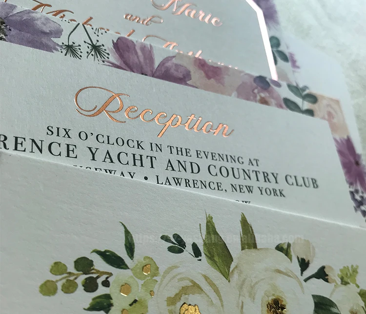 Gold stamping wedding menu cards printing  best wedding invitations