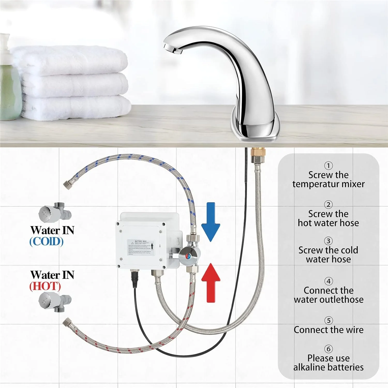 CYEN durable construction temperature control no leakage chrome automatic sensor faucet touchless bathroom sink faucet