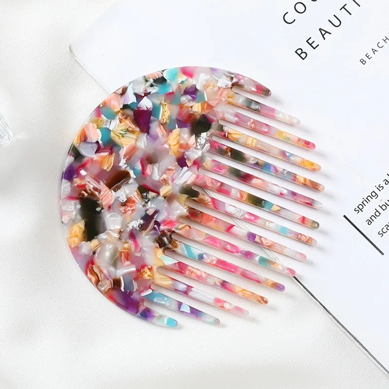 SAIYII Hot Selling Customized Leopard Wide Tooth Round Comb Cellulose Acetate 4 MM Travel Hair Comb Anti-Static Combs For Women