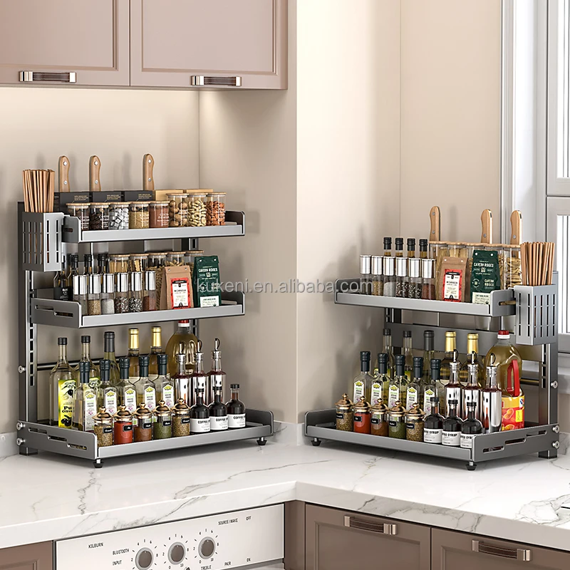 Household under cabinet spice rack chrome spice rack set rack organizer shelf for kitchen spice holder