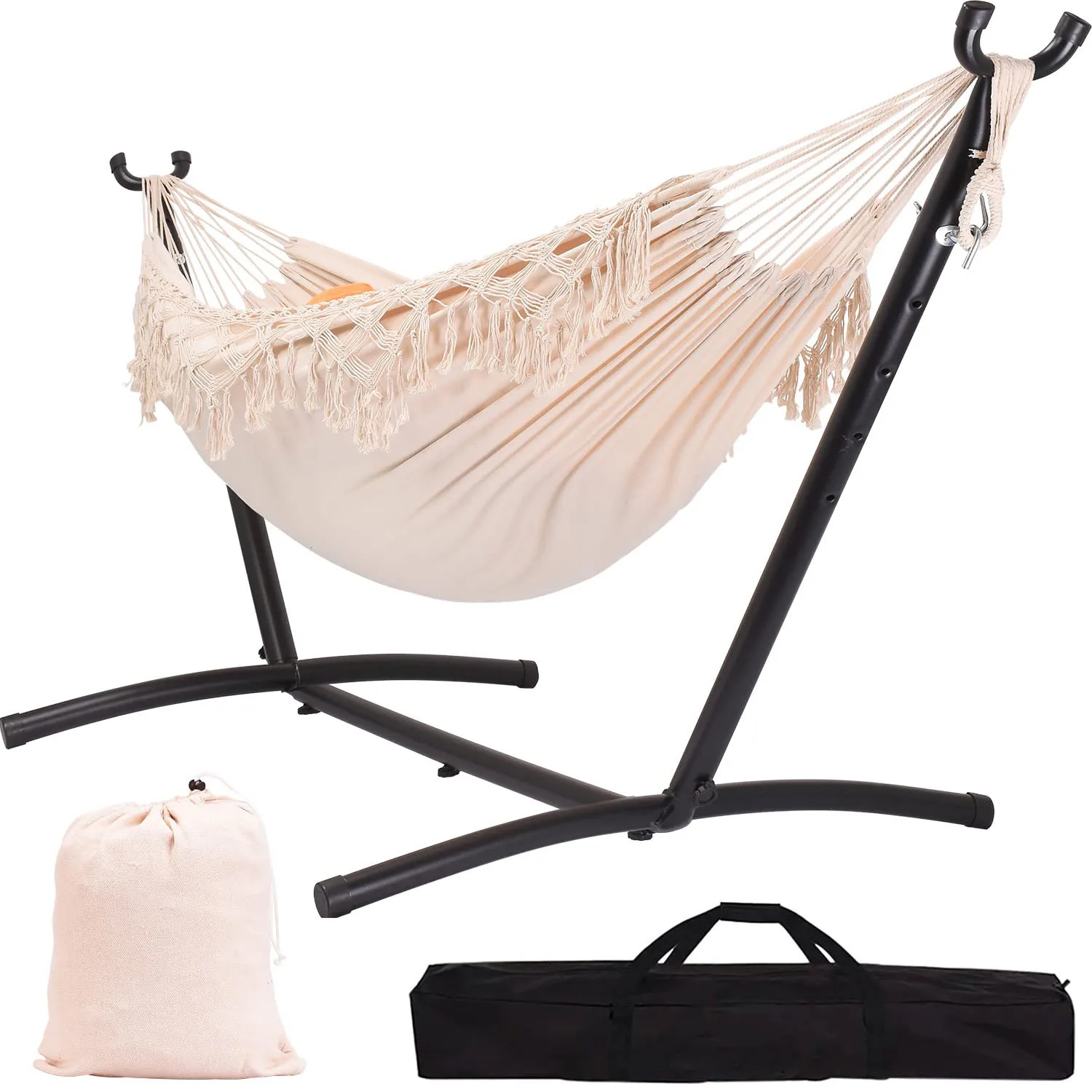Low Price High Quality Macrame Brazilian Hammock Canvas Hammock with Tassels Portable Hammock with Carry Bag