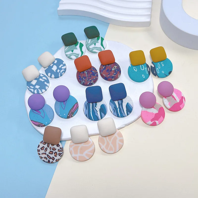 Handmade Jewelry 925 Sterling silver Needle Stud Earrings Round Charms Geometric  Polymer Clay Earrings Women