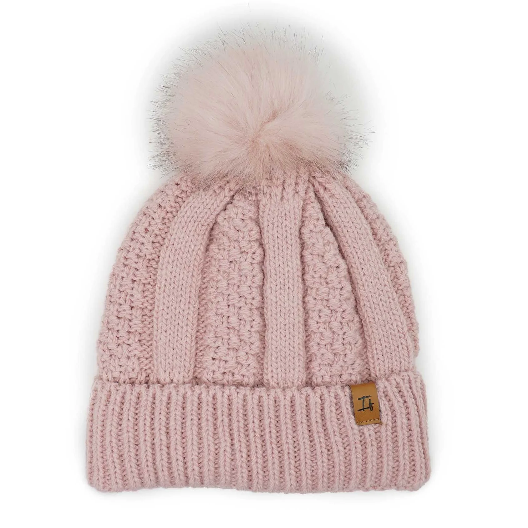 New Style  Winter Fashion Soild Color Crochet Jacquard Knitting Beanie Hat With Faux Fur Pompom For Women