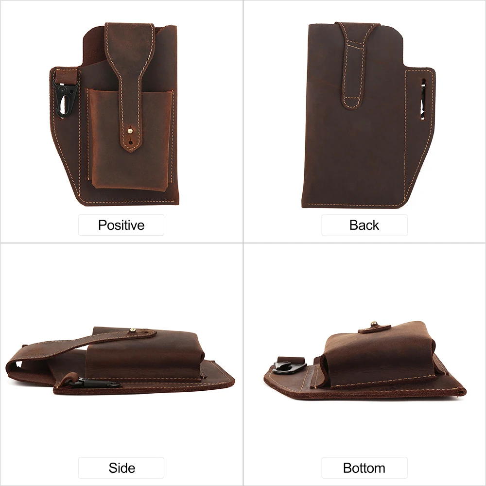 Genuine Leather Waist Men Belt Bag for 5-7inch Cell Phone Cigarette Case Outdoor Phone Holster Waist Pouch Multi-function