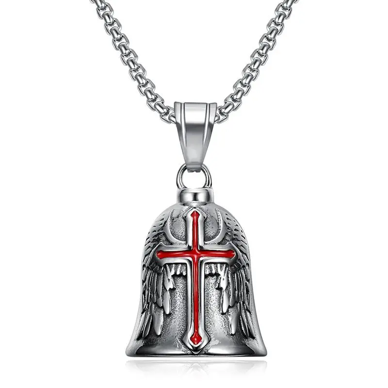 Stainless Steel Motorcycle Angel Wings And Red Cross Biker Gremlin Guardian Bell