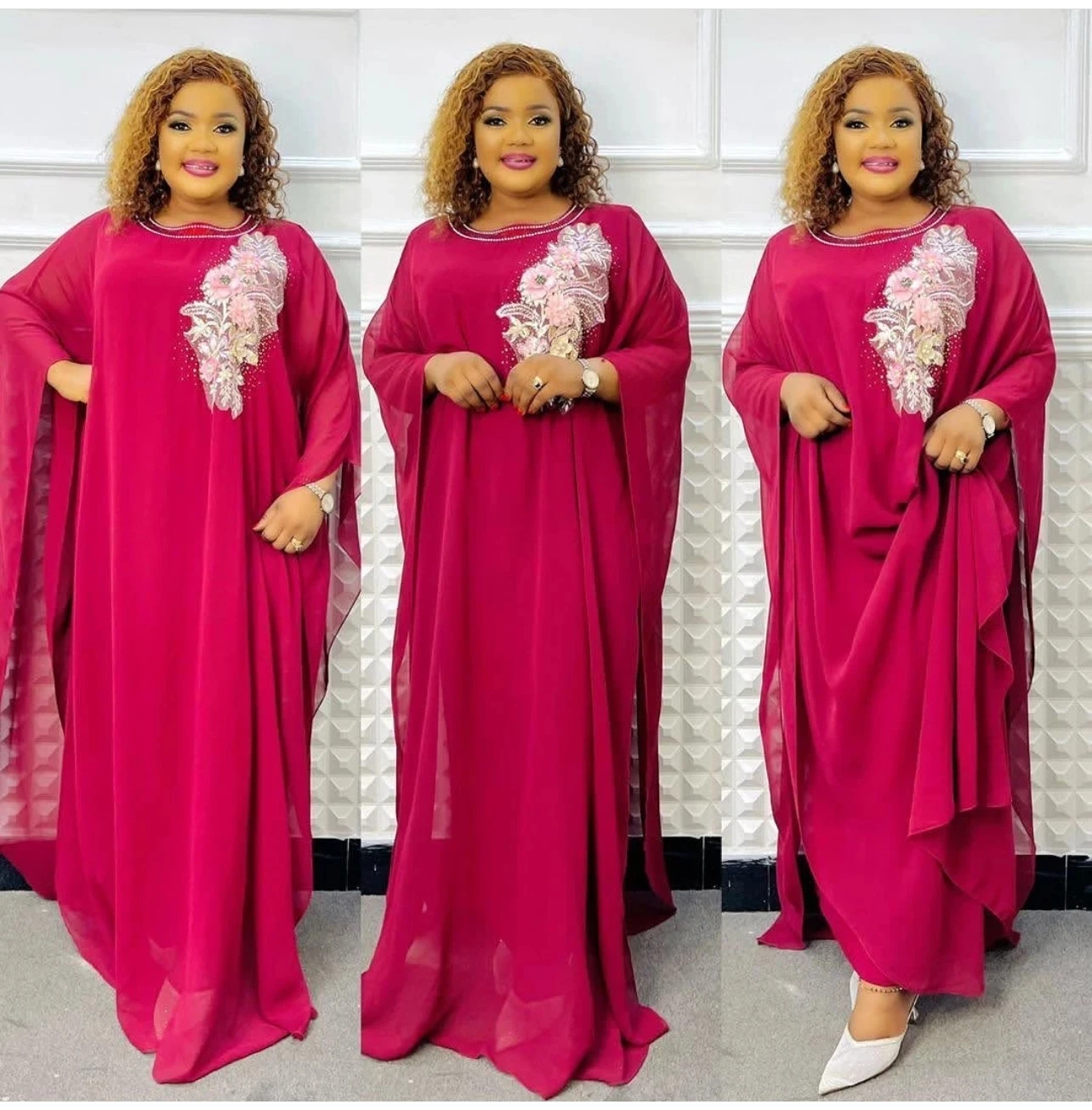 2023 New in Plus Size 2 Piece Sets African Chiffon Dress for Women Elegant Lady Wedding Party Gown Summer Nigerian Kaftan Robe