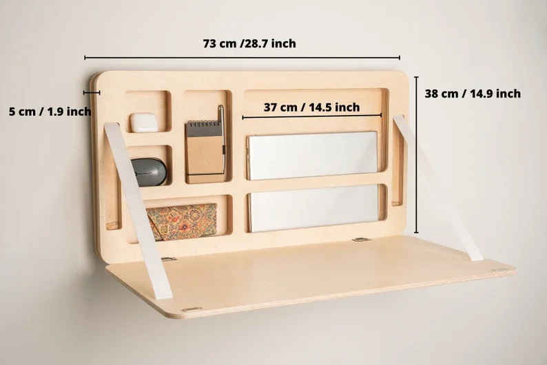 XIANGLONG Minimalist Space Saving Floating Plywood Murphy Desk Wall Mounted Folding Laptop Desk