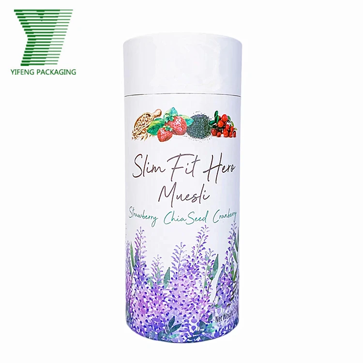 Food grade biscuits coconut chips cardboard round paper tube cranberry gelatos creps packaging gift Box for freeze-dried fruits