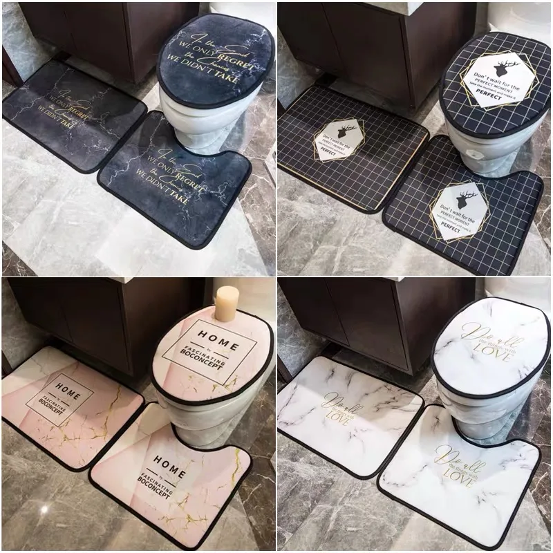 Custom Oem Unique Cushioned Floor Mat Polyester 4 pcs Bath Rugs Set Printing Bathroom Rug
