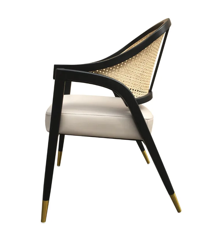 Dreamhause Simple Modern American Solid Wood Dining Chairs Wood Rattan Chair Nordic Cafe Chair with PU Upholstered