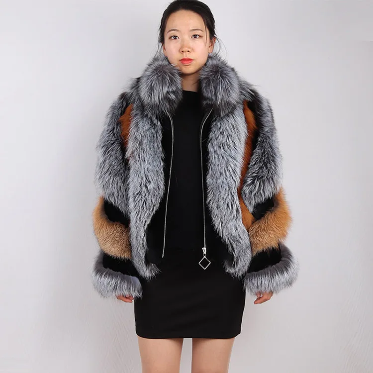 
wholesale new fashion winter fur jacket stand collar pink real fox fur coat for women 