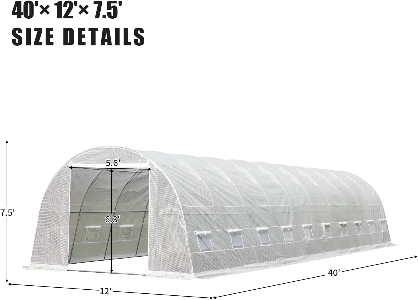 40x12x7.5 Greenhouse, Large Walk-in Greenhouse, Tunnel Garden Plant Hot Green House for Outside Heavy Duty Winter, White