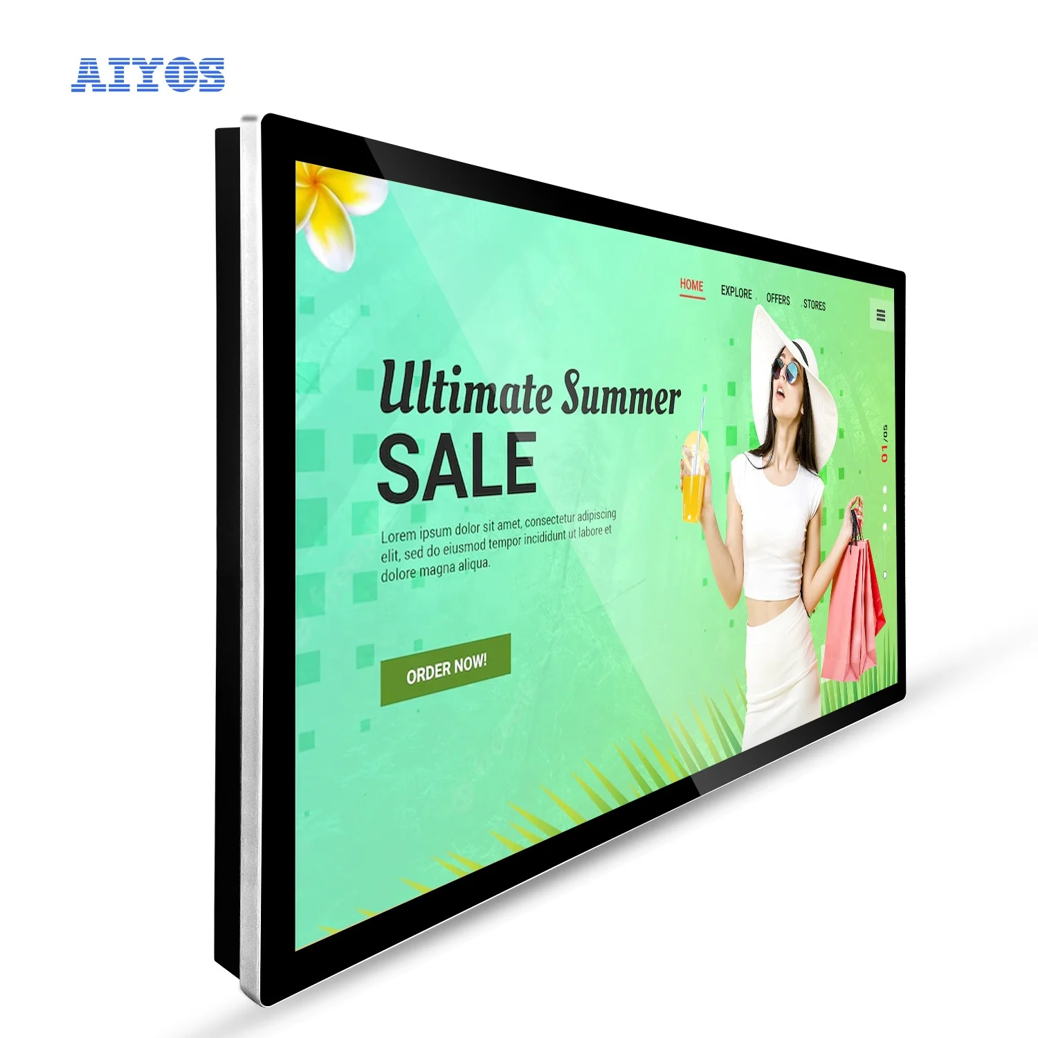 Aiyos 55 Inch Interactive Digital Totem Wall Mounted Advertising Screens Photo Oem Smart Booth Kiosk LCD Display Screen