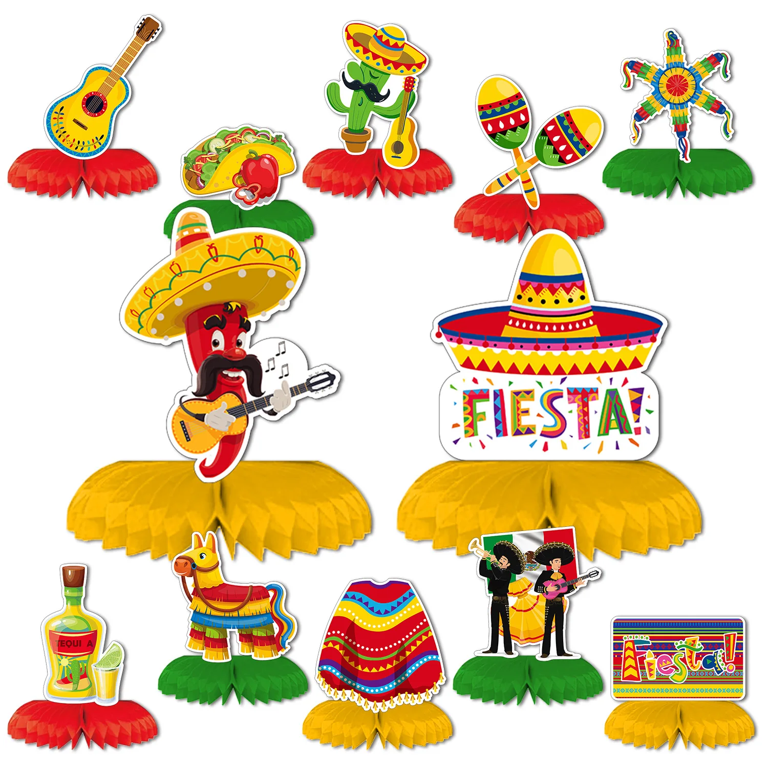 Mexican decor fiesta carnival theme decoration items honeycomb ball table decoration pull flag glasses doll