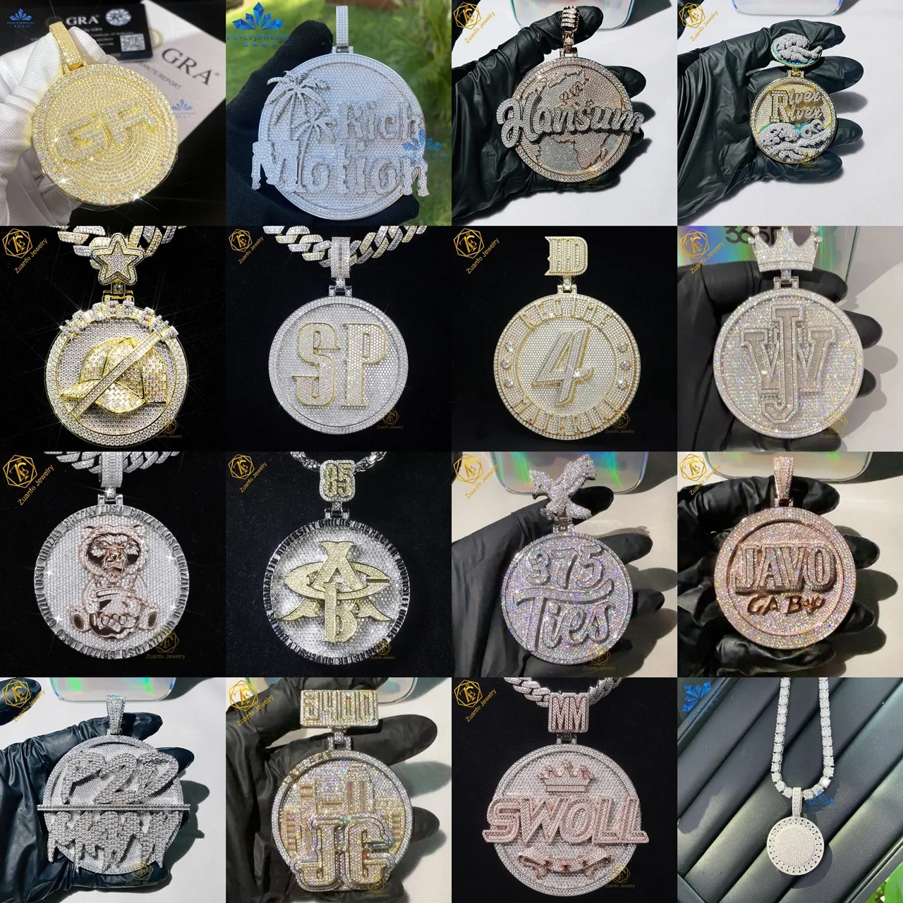 Ювелирные изделия в стиле хип-хоп мужской кулон с кулоном из муассанита на заказ 925 стерлингового серебра VVS бриллиантовый номер именем буква С