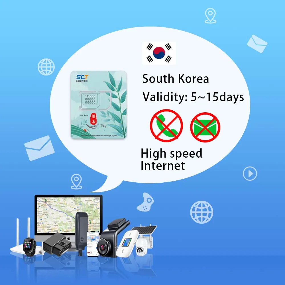 South Korea Unlimited Data Roaming Sim 7-15 Days Validity Mobile Phone Sim Cards For Smartphone
