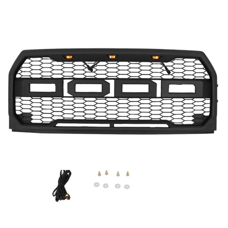 Raptor Style Black Replacement Mesh Grille+shell+white Led Light Fit For Ford F150 2015 2016 2017 for ford f150 grill