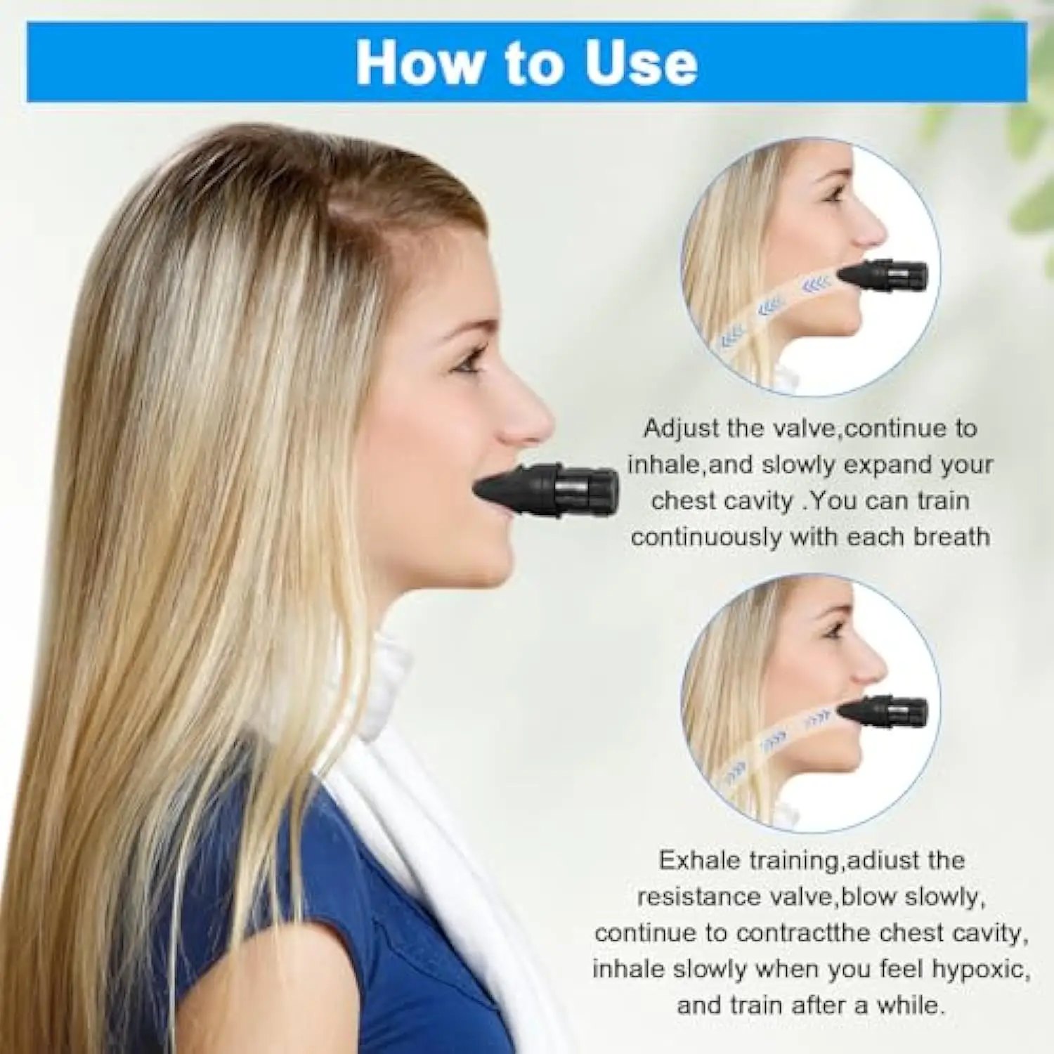 Food Grade Silicon deep breathing trainer Lung breathing respiratory exerciserWith Adjustable Levels Respiratory