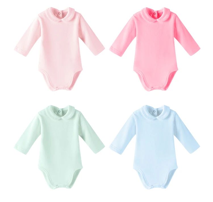 Custom Baby Girl Boutique Romper Clothing Soft New Born Infant Jumpsuit Clothes 100% Cotton Peter Pan Collar Toddler Bodysuit