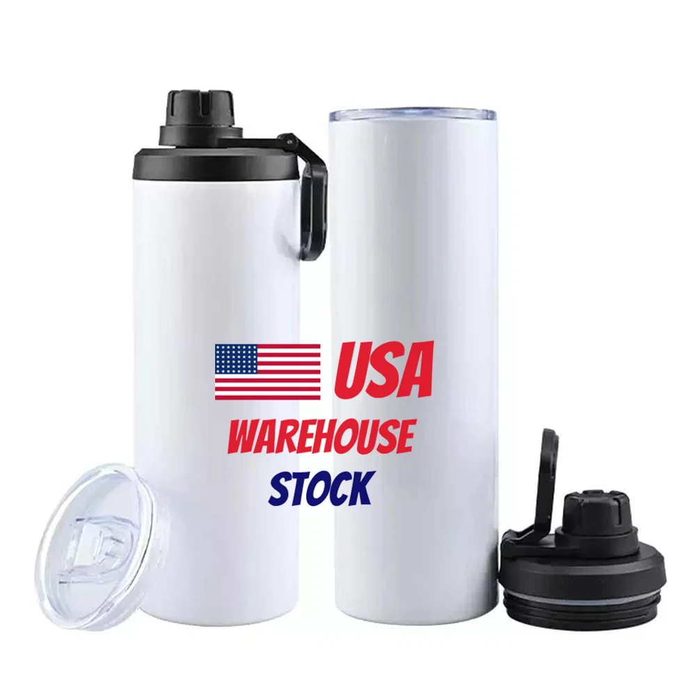 USA warehouse duo screws lids 25oz 30oz stainless steel double wall straight tumbler blank White skinny sublimation water bottle