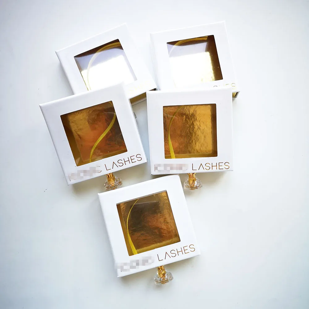 
Private label Square Gold Paper Mink Eye lash Packaging Storage Box with plastic handle 