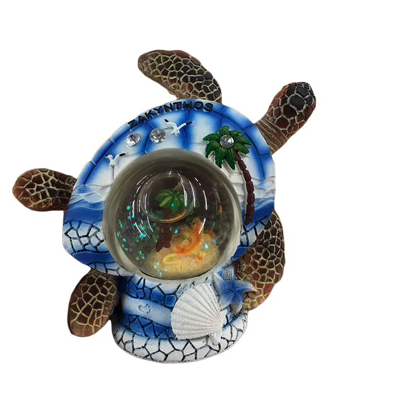 Factory customized water globe polyresin material snow globe with gecko palmtree figurines sculpture Resin craft for decor