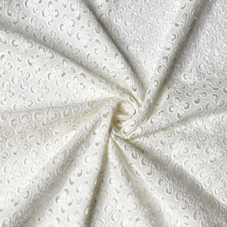 Урожай 3D ушко Цветочные белая хлопковая вуаль с вышивкой ткань для женщин и детей платье блузки