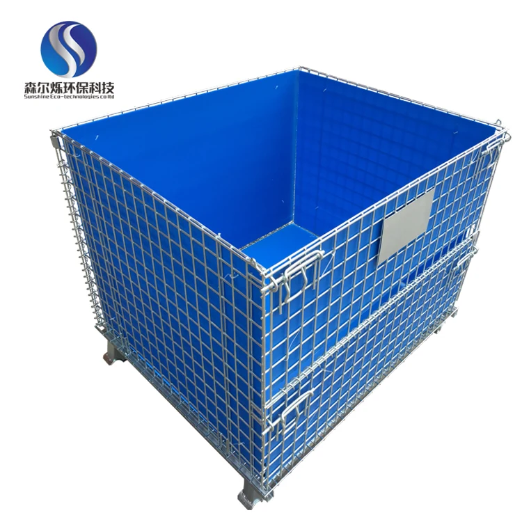 long folding wire mesh container steel metal wire box warehouse cage box
