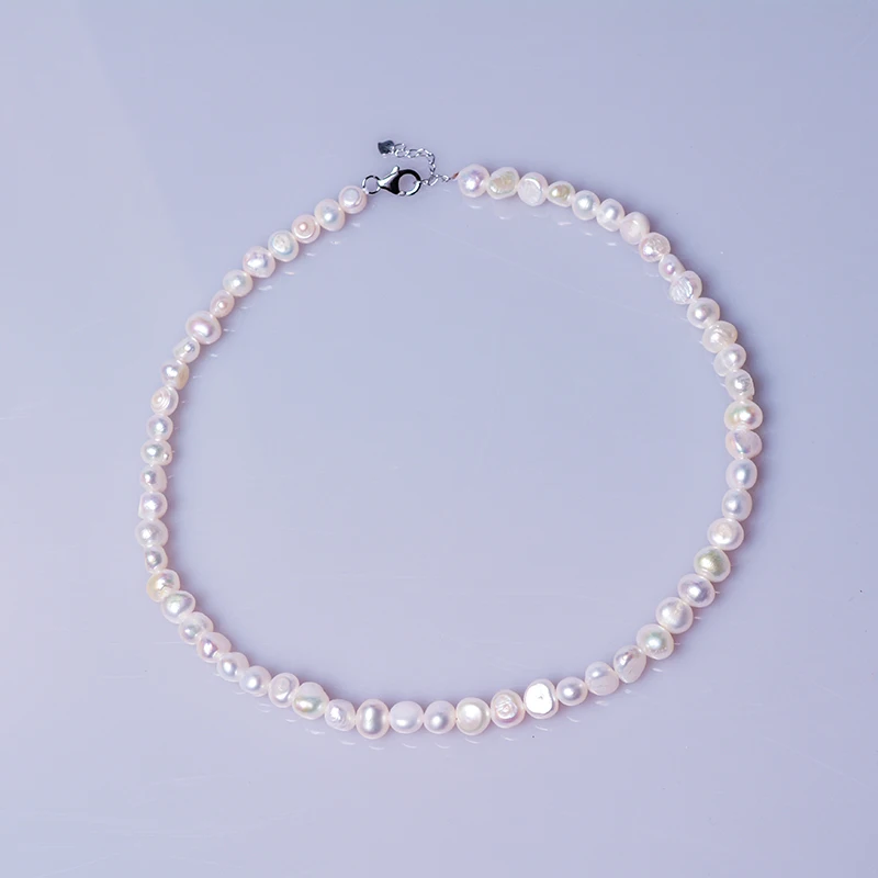 Wholesale high quality genuine Freshwater Pearl necklaces Sterling silver white irregular Baroque pearl necklaces