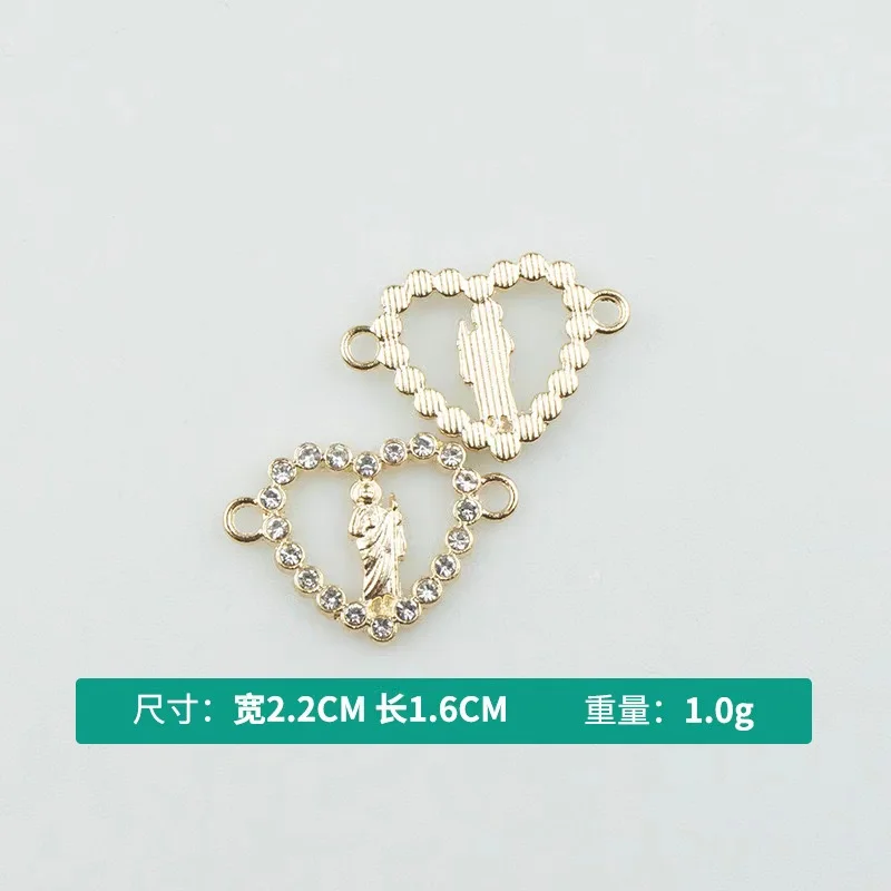 China Manufacturer Jewelry Findings Virgin Mary Connector 18k Gold Plated Cubic Zircon Accessory for Bracelets