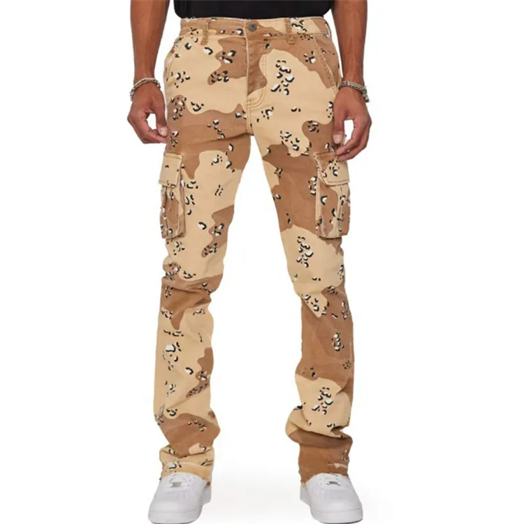 Mens Fashion Streetwear Casual Baggy Camouflage Print Hip Hop Straight Cargo Trousers