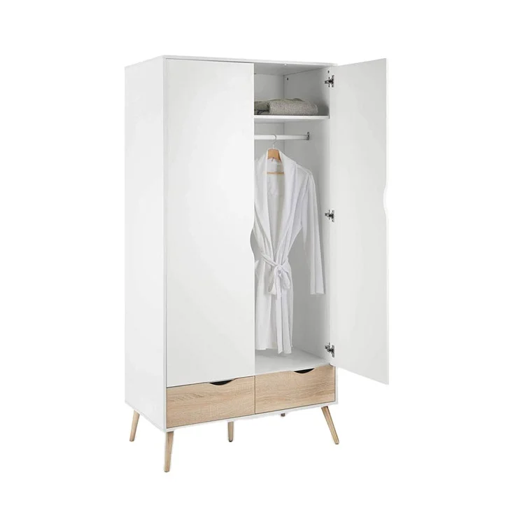 Manufacturer Wholesale Price Close Storage Bedroom Closet Wooden Panel Cloth Cupboard Wardrobe with 2 Drawers