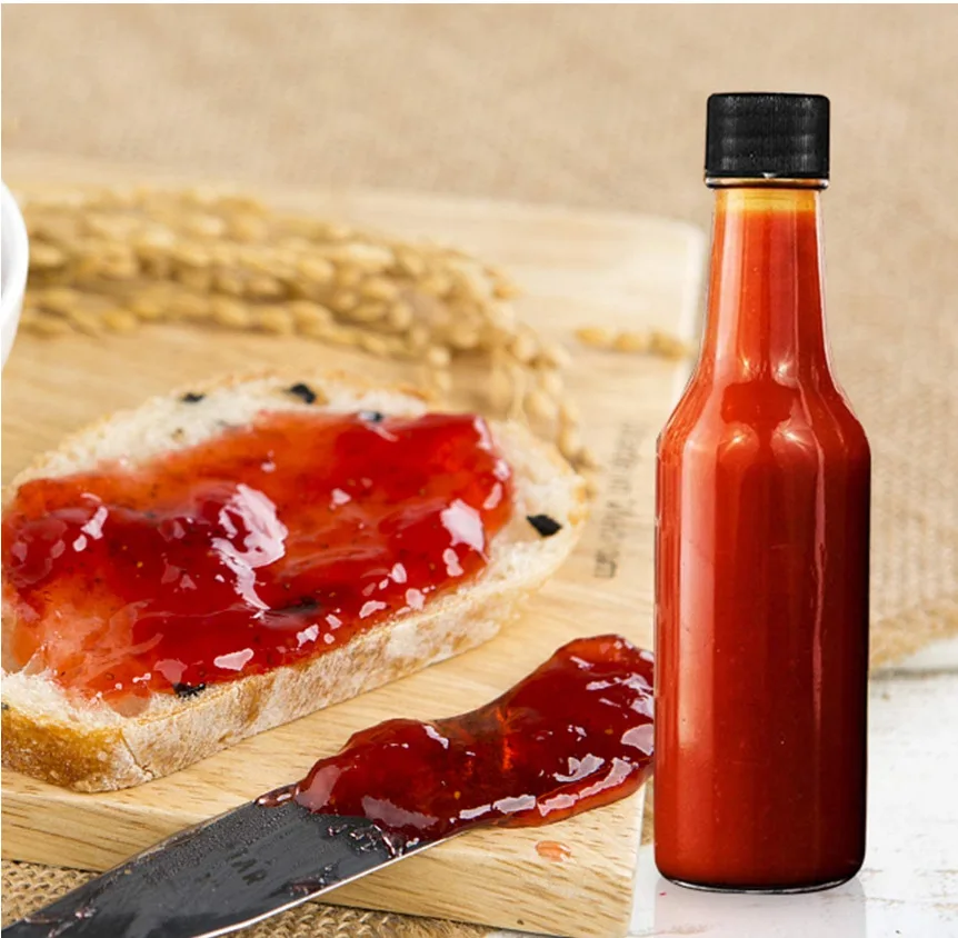 Hot sale 5oz 150ml Bulk chili pepper hot sauce glass bottle with plastic lid