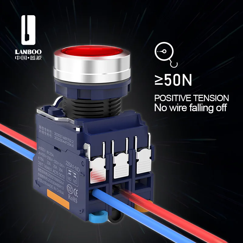 LANBOO SA1-P/SA2-P 25A High Current Metal Button Switch Screw Foot Plastic With Light Red Green 1NO1NC