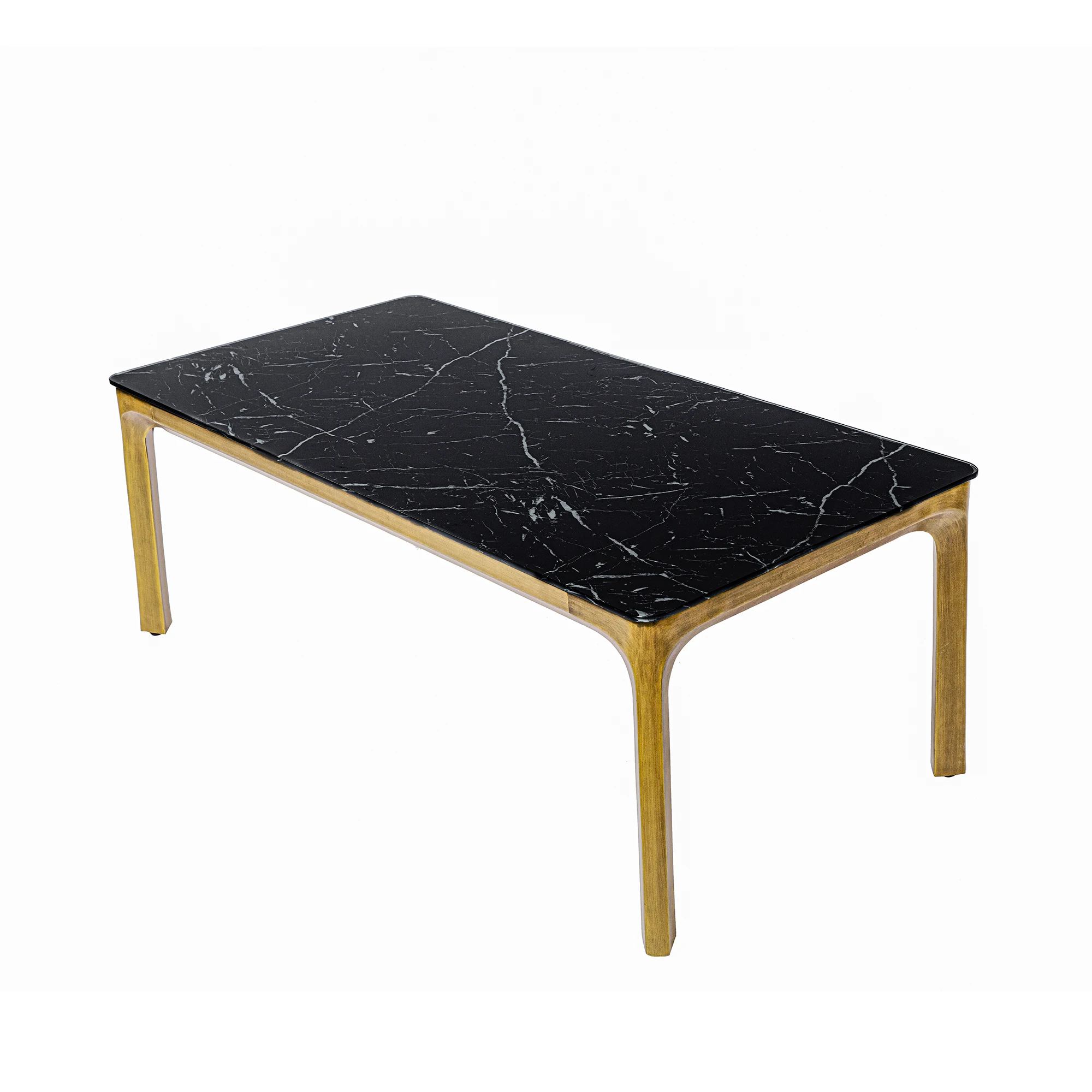 Modern Classic Industrial Furniture 3 Piece Black Fancy Marble Top And Gold Metal Frame Rectangle Center Side Coffee Tables Set