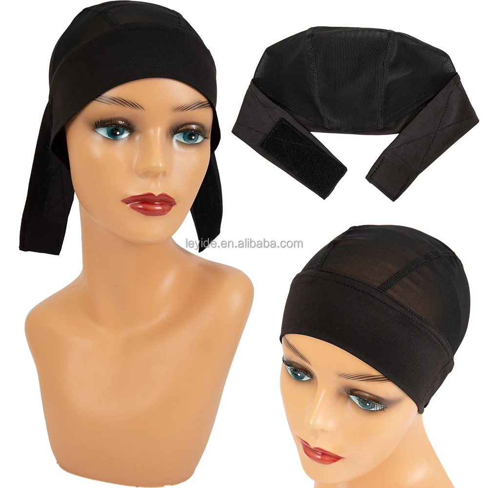 AliLeader Black Adjustable Magic Tape Head Band Mesh Dome Wig Cap Silky Headband Wig Caps for Wig Making
