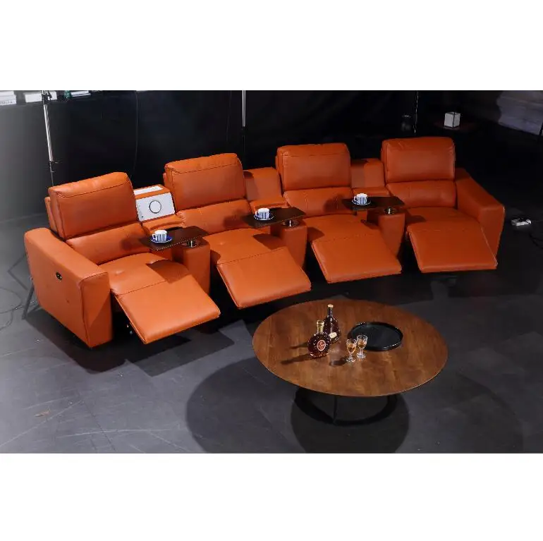  Home theatre System console and speaker with wireless charging motion power recliner cow leather materials