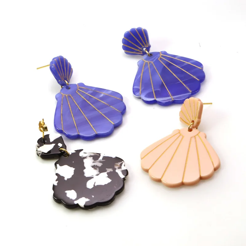 BSCI Factory YHJ Custom Shell Gold Thread Pendant Acetate Earrings Women Light Luxury Minimalist Fine Fashion Jewelry Earrings