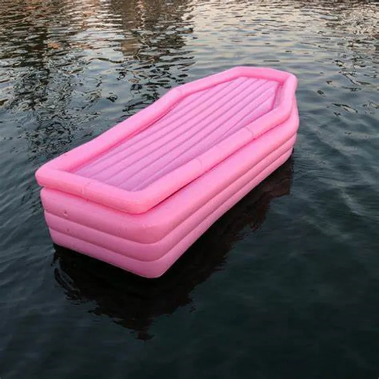 Cross Border New Inflatable Pink Coffin Floating Row Pompom Coffin Floating Bed for Water Party Lid Floating Row Ride-Ons