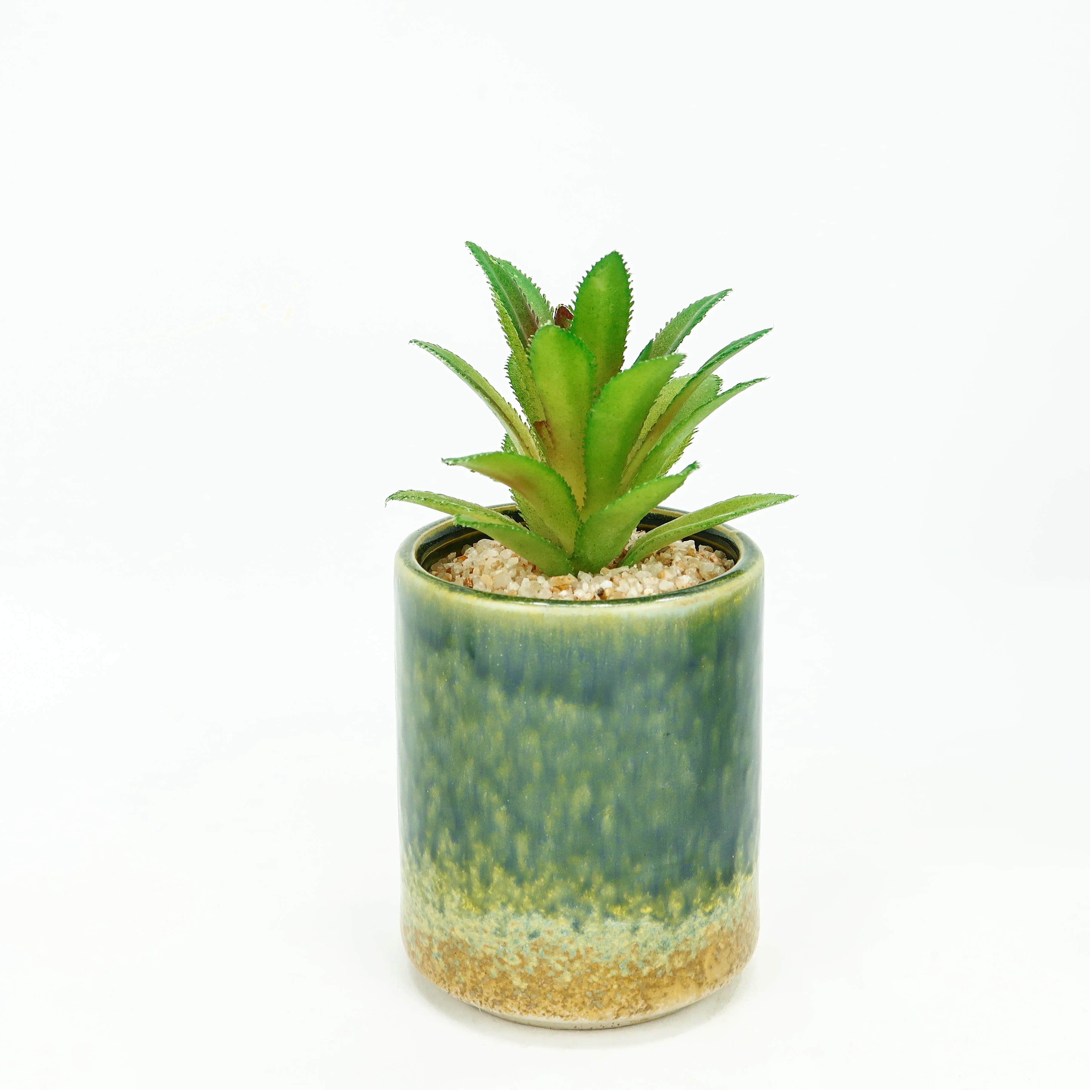 Wholesale Gradient Green Cylindrical Ceramic Flower Pot Home Decoration Balcony Succulent Potted Plant Desk Cactus Flower Pot