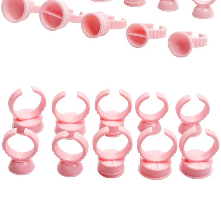 OEM Bulk Plastic Glue Rings Container 100Pcs Package Pink  Plastic Cup Glue Ring for Art Body