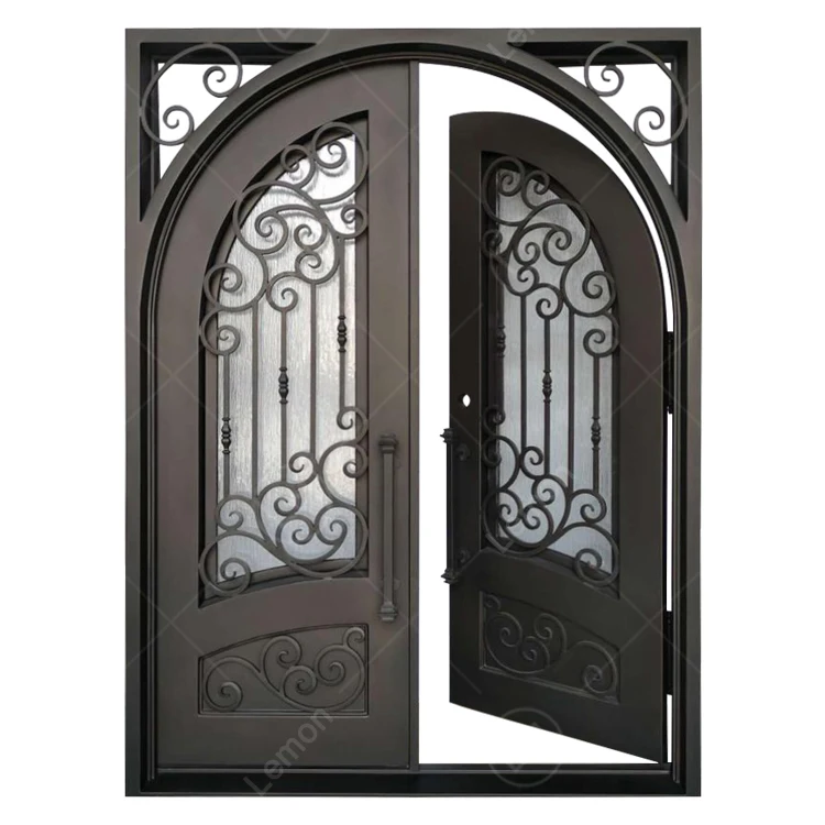 Hot Sell Modern Interior Main Door Iron Front Design External Security Wrought Iron Front Entry Arched Doors For House