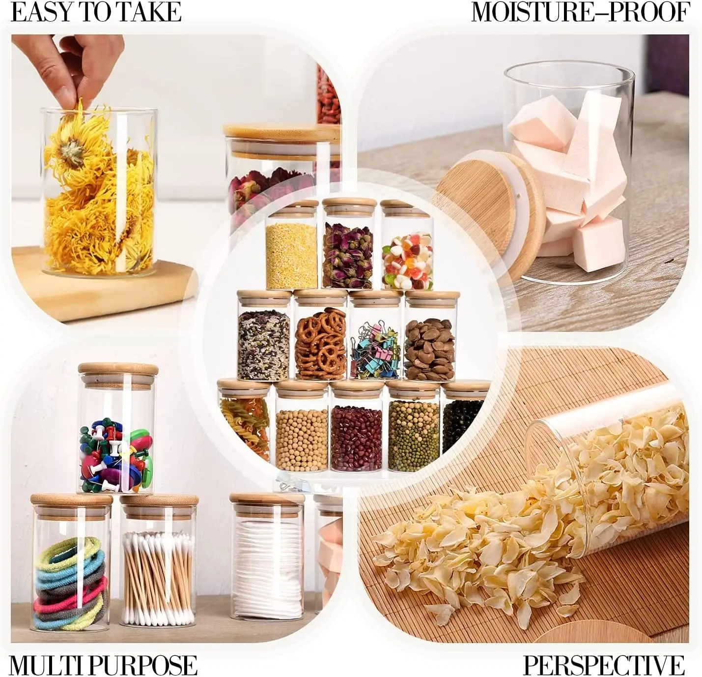 YOLOWE HOME 280ml/10oz glass Spice jar with bamboo lid glass jar storage containerkitchen organizers and storage