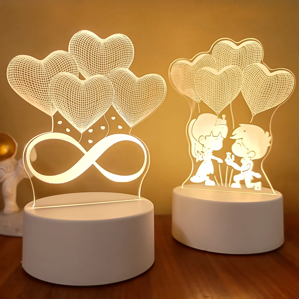 Personalized Heart Shape Night Light 3D Acrylic Lamp Custom LED  Warm Light Base Best Lover Gift