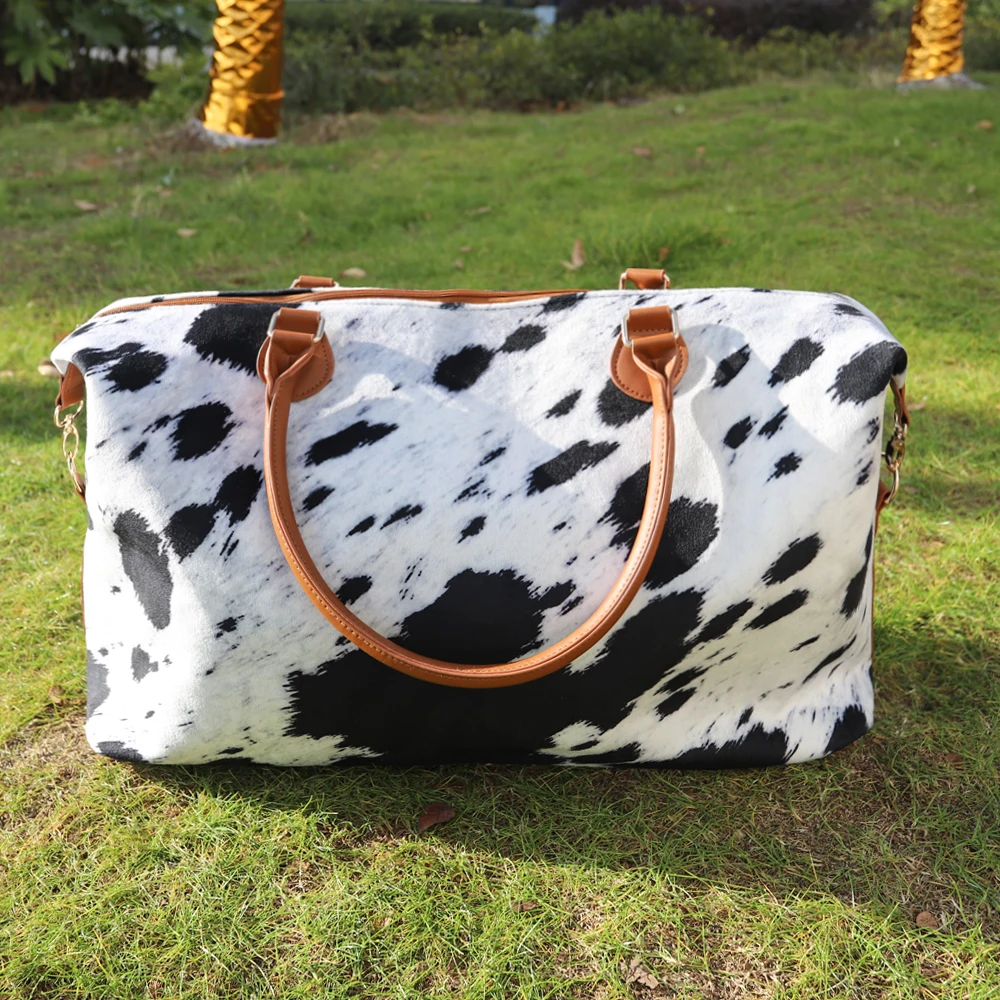 Коричневая Женская дорожная сумка из коровьей кожи на выходные дни большая Холщовая Сумка-тоут одногранная для