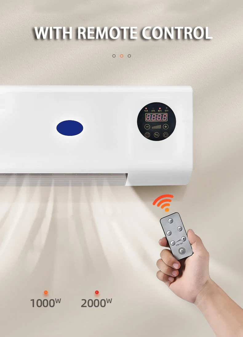 Guangdong 2000W Auto Adjustable Home Room Bladeless Wall Mounted Ceramic Warmer Fan Heater Indoor Electric Heating Fan