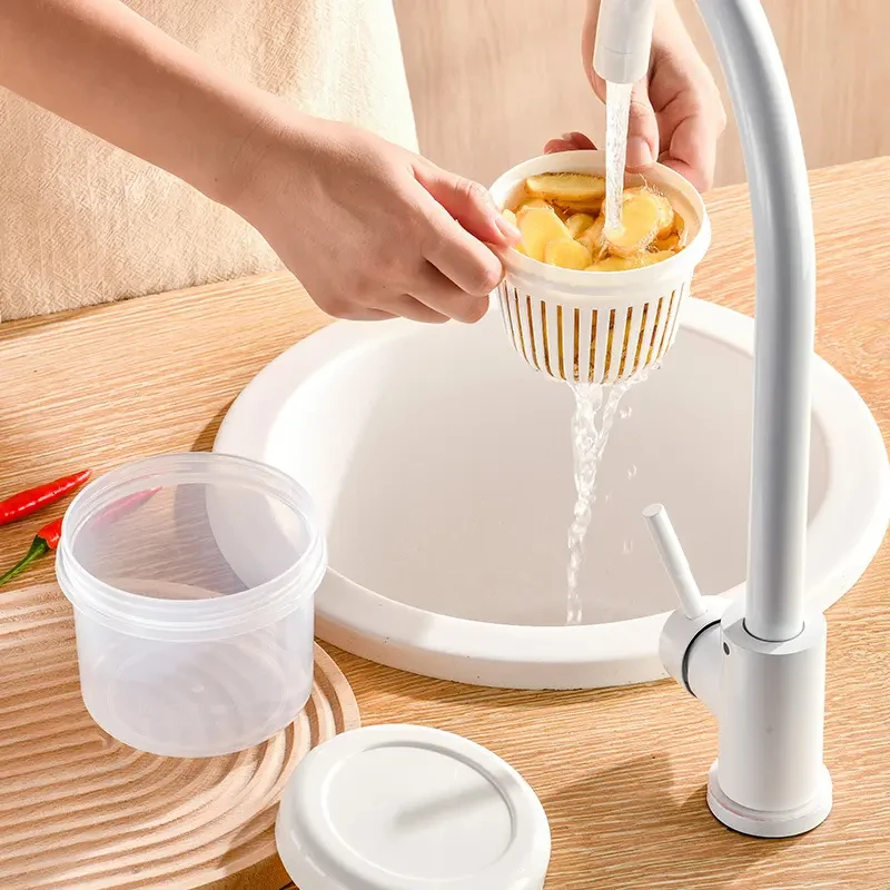 2023 Transparent Vegetables Fruits Chopped Onion Minced Garlic Sauce Chili Food Bowl Container Mini Drain Kitchen Storage Box