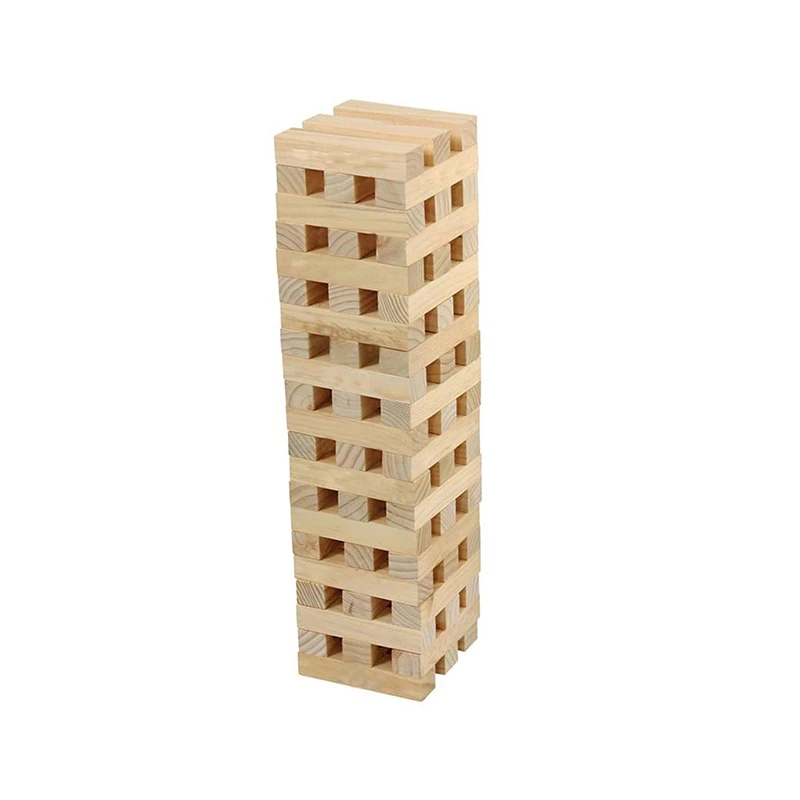 Natural Pine Wood Large 54 Pcs Outdoor Party Game For Kids Adult Tower Game Stacking Tumbling Tower Blocks Game