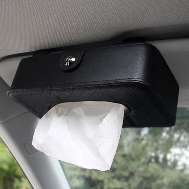 Car Accessories Leather Napkin Case Seat Back Hanging Paper Towel Clip Tissue Box Visor Holder For Woman Man